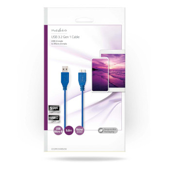 CCGP61500BU50 Usb-kabel | usb 3.2 gen 1 | usb-a male | usb micro-b male | 5 gbps | vernikkeld | 5.00 m | rond | pv  foto