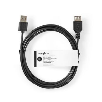 CCGT60010BK10 Usb-kabel | usb 2.0 | usb-a male | usb-a female | 7.5 w | 480 mbps | vernikkeld | 1.00 m | rond | pv Verpakking foto