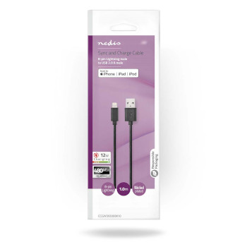 CCGW39300BK10 Lightning kabel | usb 2.0 | apple lightning 8-pins | usb-a male | 480 mbps | vernikkeld | 1.00 m | r  foto