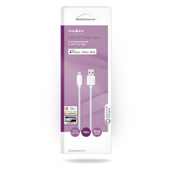 CCGW39300WT10 Lightning kabel | usb 2.0 | apple lightning 8-pins | usb-a male | 480 mbps | vernikkeld | 1.00 m | r  foto