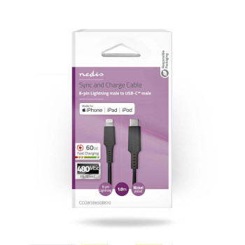 CCGW39650BK10 Lightning kabel | usb 2.0 | apple lightning 8-pins | usb-c™ male | 480 mbps | vernikkeld | 1.0  foto