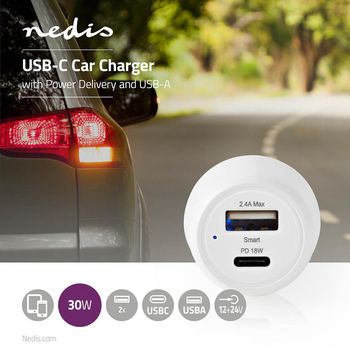 CCPD18W100WT Autolader | 3,0 a | usb-a / usb-c | power delivery 18 w | wit Product foto