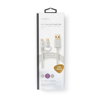 CCTB60610AL10 2-in-1-kabel | usb 2.0 | usb-a male | usb-c™ male | 480 mbps | 1.00 m | verguld | rond | gevlo Verpakking foto