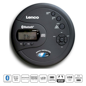 CD-300BK Draagbare bluetooth® cd-mp3-speler met antishock zwart
