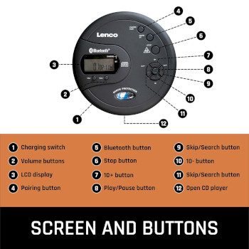 CD-300BK Draagbare bluetooth® cd-mp3-speler met antishock zwart Product foto