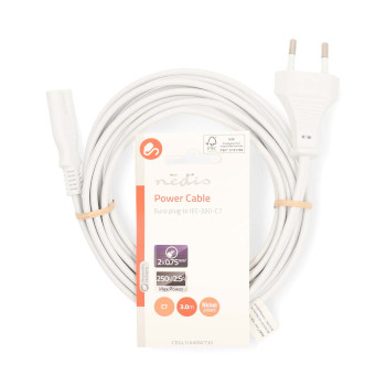 CEGL11040WT30 Stroomkabel | euro male | iec-320-c7 | recht | recht | vernikkeld | 3.00 m | plat | pvc | wit | labe  foto