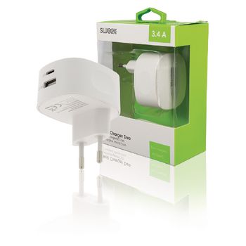 CH-002WH Lader 2-uitgangen 3.4 a usb / usb-c™ wit