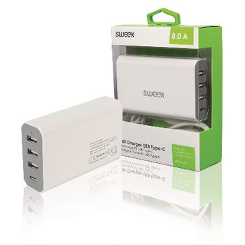 CH-017WH Lader 4-uitgangen 8 a usb / usb-c™ wit