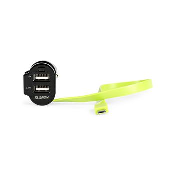 CH-023BL Autolader 3-uitgangen 6 a 2x usb / micro-usb zwart/groen In gebruik foto