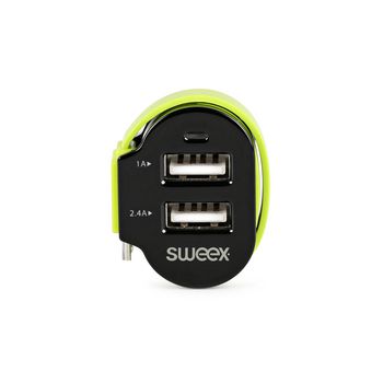 CH-023BL Autolader 3-uitgangen 6 a 2x usb / micro-usb zwart/groen