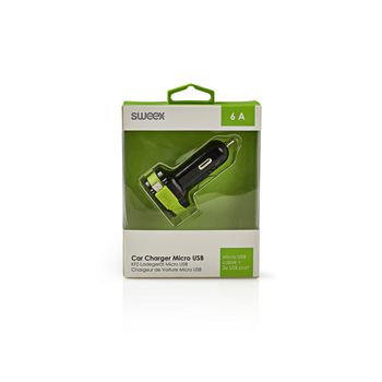 CH-023BL Autolader 3-uitgangen 6 a 2x usb / micro-usb zwart/groen Verpakking foto