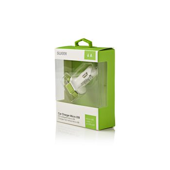 CH-023WH Autolader 3-uitgangen 6 a 2x usb / micro-usb wit/groen Verpakking foto