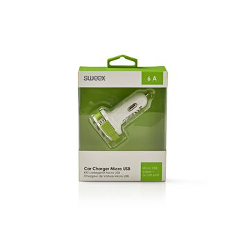 CH-023WH Autolader 3-uitgangen 6 a 2x usb / micro-usb wit/groen Verpakking foto