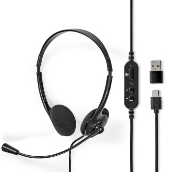 CHSTU110BK Pc-headset | on-ear | stereo | usb type-a / usb type-c™ | inklapbare microfoon | zwart