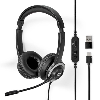 CHSTU310BK Pc-headset | on-ear | stereo | usb type-a / usb type-c™ | inklapbare microfoon | zwart