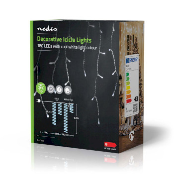 CLLC180C Decoratieve ijspegel verlichting | 180 led\'s | koel wit | 5.90 m | licht effecten: 7 | netvoeding Verpakking foto
