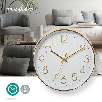 CLWA015PC30GD Wandklok | diameter: 300 mm | kunststof | goud / wit Product foto