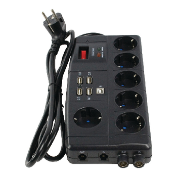 CMP-SPB08B 7-voudige tafelcontactdoos met overspanningsbeveiliging + coax / rj11 / usb hub zwart