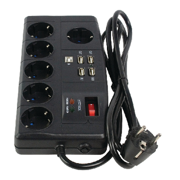 CMP-SPB08B 7-voudige tafelcontactdoos met overspanningsbeveiliging + coax / rj11 / usb hub zwart Product foto