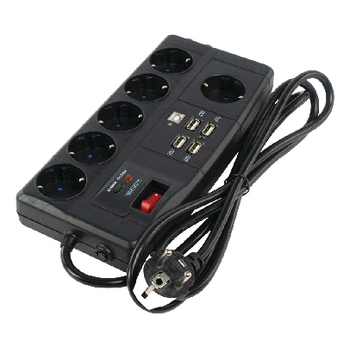 CMP-SPB08B 7-voudige tafelcontactdoos met overspanningsbeveiliging + coax / rj11 / usb hub zwart Product foto