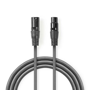 COTG15010GY100 Gebalanceerde audiokabel | xlr 3-pins male | xlr 3-pins female | vernikkeld | 10.0 m | rond | pvc | 