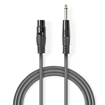 COTG15120GY100 Ongebalanceerde audiokabel | xlr 3-pins female | 6,35 mm male | vernikkeld | 10.0 m | rond | pvc | d