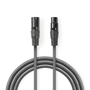 COTH15010GY30 Gebalanceerde audiokabel | xlr 3-pins male | xlr 3-pins female | vernikkeld | 3.00 m | rond | pvc | 