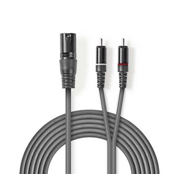 COTH15200GY15 Gebalanceerde audiokabel | xlr 3-pins male | 2x rca male | vernikkeld | 1.50 m | rond | pvc | donker