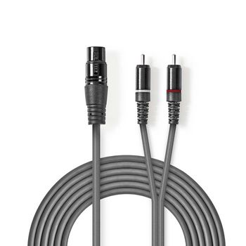 COTH15220GY30 Gebalanceerde audiokabel | xlr 3-pins female | 2x rca male | vernikkeld | 3.00 m | rond | pvc | donk