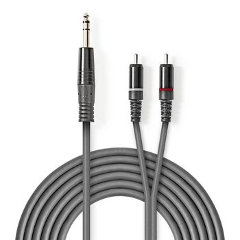 COTH23300GY30 Stereo-audiokabel | 6,35 mm male | 2x rca male | vernikkeld | 3.00 m | rond | donkergrijs | kartonne