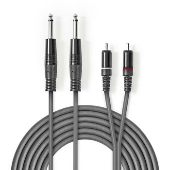 COTH23320GY15 Stereo-audiokabel | 2x 6,35 mm male | 2x rca male | vernikkeld | 1.50 m | rond | donkergrijs | karto