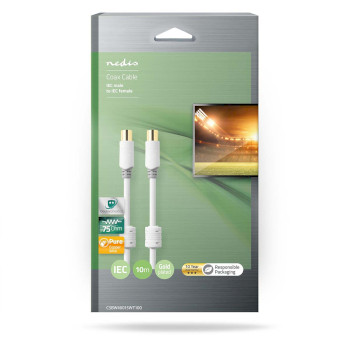 CSBW40015WT100 Coaxkabel | iec (coax) male | iec (coax) female | verguld | 100 db | 75 ohm | dubbel afgeschermd | 1  foto