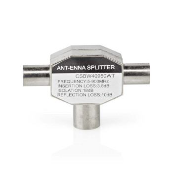 CSBW40950WT Satelliet- en antenne-adapter | 2x coax male | iec (coax) female | vernikkeld | 75 ohm | t-splitter  Product foto