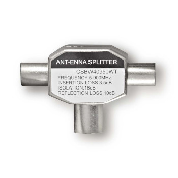 CSBW40950WT Satelliet- en antenne-adapter | 2x coax male | iec (coax) female | vernikkeld | 75 ohm | t-splitter  Product foto