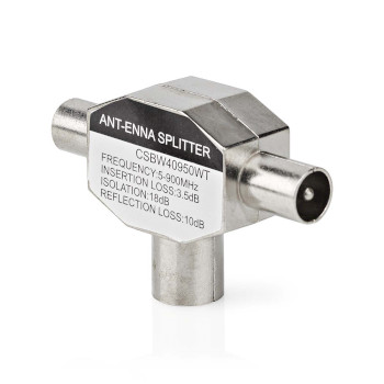 CSBW40950WT Satelliet- en antenne-adapter | 2x coax male | iec (coax) female | vernikkeld | 75 ohm | t-splitter  Product foto