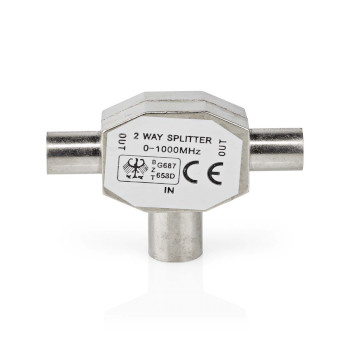 CSGB40950ME Satelliet- en antenne-adapter | 2x coax male | iec (coax) female | vernikkeld | 75 ohm | t-splitter  Product foto