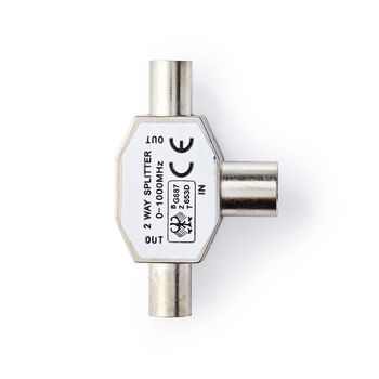 CSGB40950ME Satelliet- en antenne-adapter | 2x coax male | iec (coax) female | vernikkeld | 75 ohm | t-splitter  Product foto