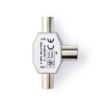 CSGB40950ME Satelliet- en antenne-adapter | 2x coax male | iec (coax) female | vernikkeld | 75 ohm | t-splitter  Product foto