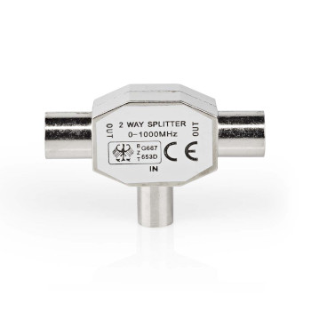 CSGB40951ME Satelliet- en antenne-adapter | iec (coax) male | 2x coax female | vernikkeld | 75 ohm | t-splitter  Product foto