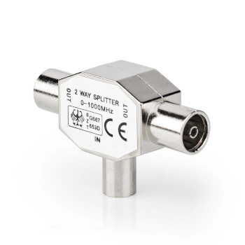 CSGB40951ME Satelliet- en antenne-adapter | iec (coax) male | 2x coax female | vernikkeld | 75 ohm | t-splitter  Product foto