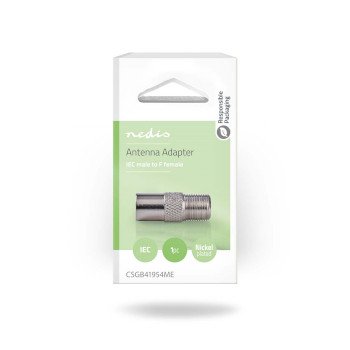 CSGB41954ME Satelliet- en antenne-adapter | f-female | iec (coax) male | vernikkeld | 75 ohm | recht | metaal |  Verpakking foto