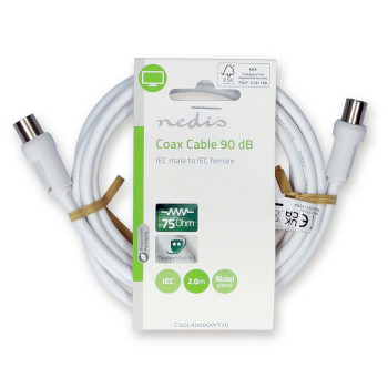 CSGL40000WT20 Coaxkabel | iec (coax) male | iec (coax) female | vernikkeld | 90 db | 75 ohm | dubbel afgeschermd |  foto