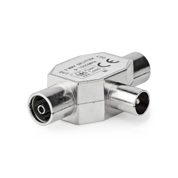 CSGP40951ME Satelliet- en antenne-adapter | iec (coax) male | 2x coax female | vernikkeld | 75 ohm | t-splitter  Product foto