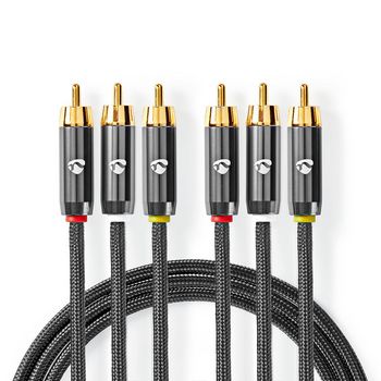 CVTB24300GY20 Composiet videokabel | 3x rca male | 3x rca male | verguld | 480p | 2.00 m | rond | katoen | antraci