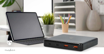 DCGPD65W100BK Bureaulader | 65 w | gan | 1.5 / 2.0 / 2.5 / 3.0 / 3.25 a | outputs: 4 | usb-a / usb-c™ | euro Product foto