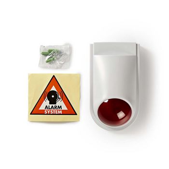 DUMSS10WT Dummy beveiligingsalarm | ip44 | batterij gevoed | buiten | rood / wit Inhoud verpakking foto