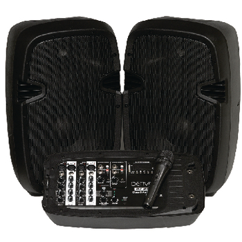 DV-DJ-200 2 x 10\'\' luidsprekers met afneembare versterker/mixer met vele ingangen