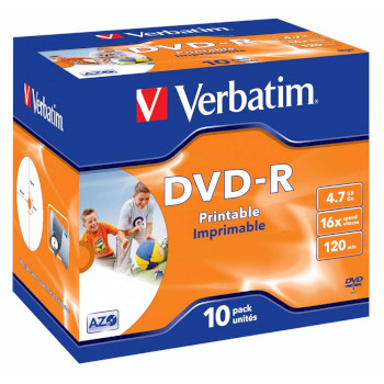 DVDVER00044B Dvd-r 16x 4.7gb printable 10 pack jewel case