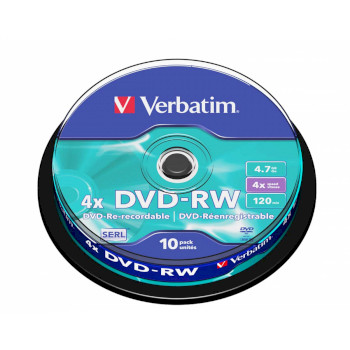 DVDVER00072B Dvd-rw 4x 4.7gb 10 pack spindel mat zilver