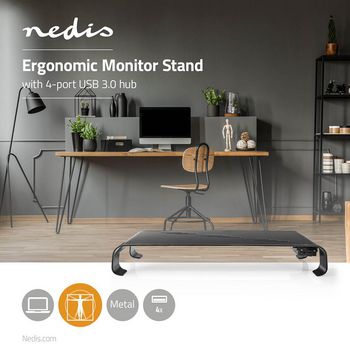 ERGOMFSU3400BK Monitorstandaard | ergonomie: yes | maximaal draagvermogen: 18 kg | universeel | usb hub | verstelba Product foto